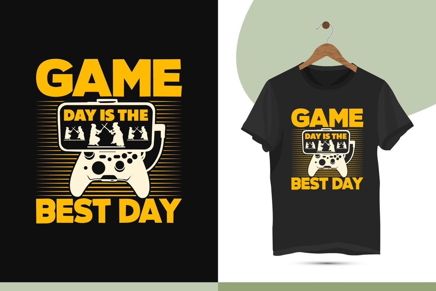 spel dag is de het beste dag - professioneel gaming t-shirt ontwerp sjabloon. vector illustratie met de spel, joystick, video spel, op afstand, gamepad, en lijn kunst.