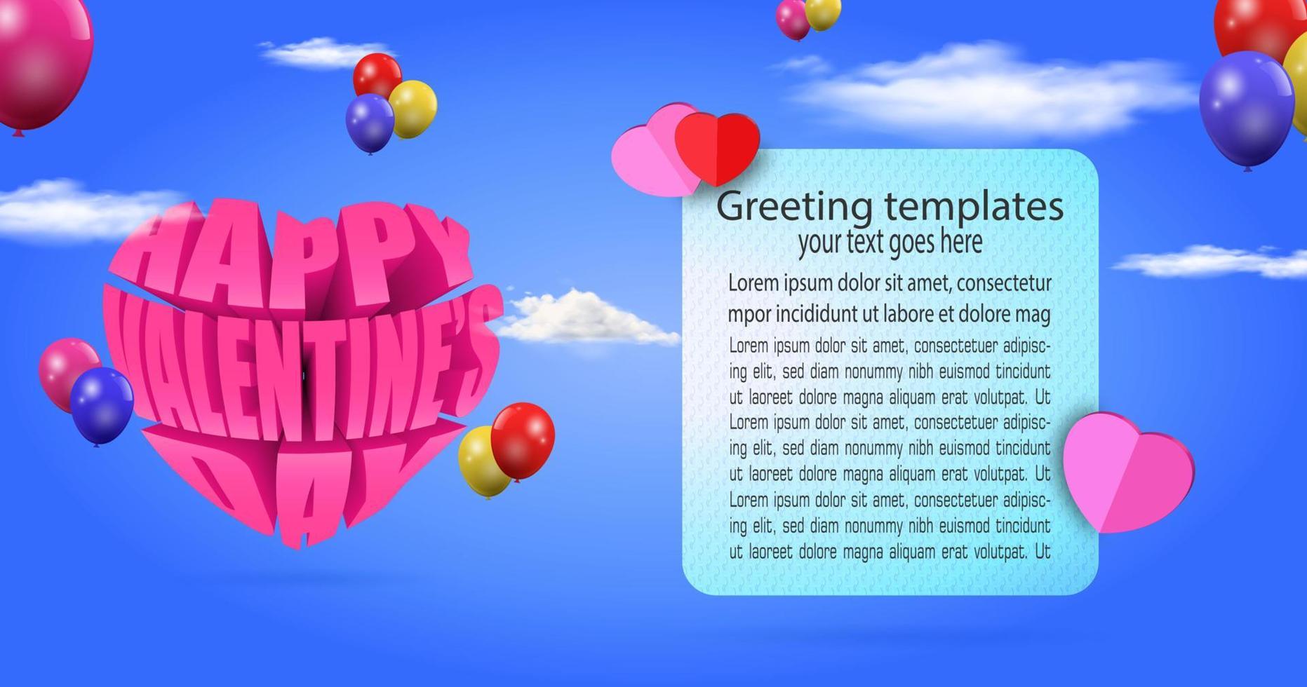 gelukkig valentijnsdag dag groet kaart. bewerkbare 3d tekst en toespraak Sjablonen. ideaal voor groet kaarten, feesten, uitnodiging Sjablonen, spandoeken, enz vector