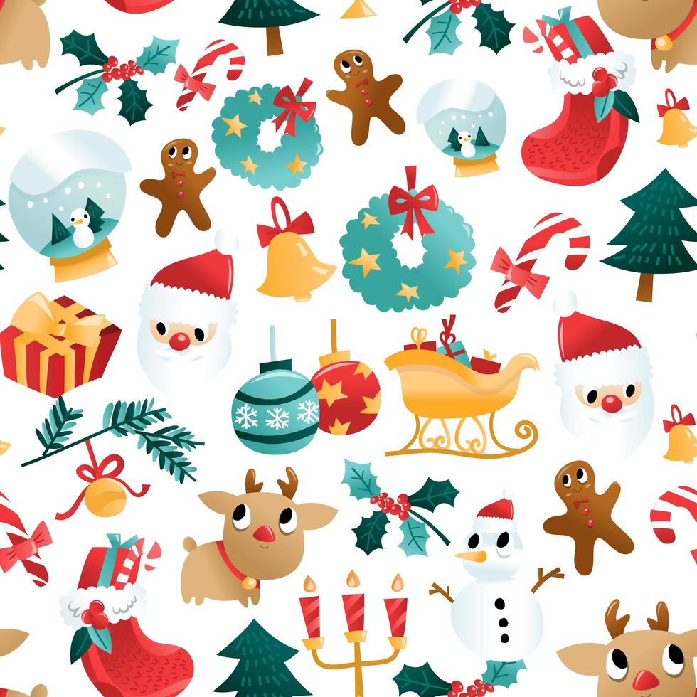 leuke cartoon kerstvakantie decoraties naadloze patroon vector