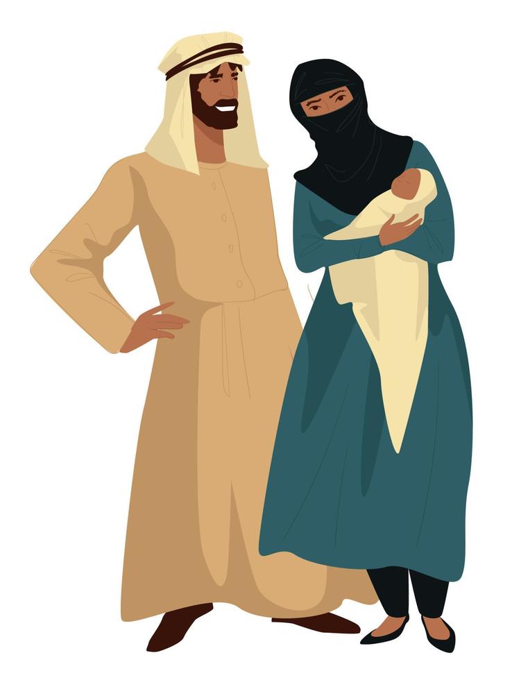 moslim familie van moeder en vader met kind vector