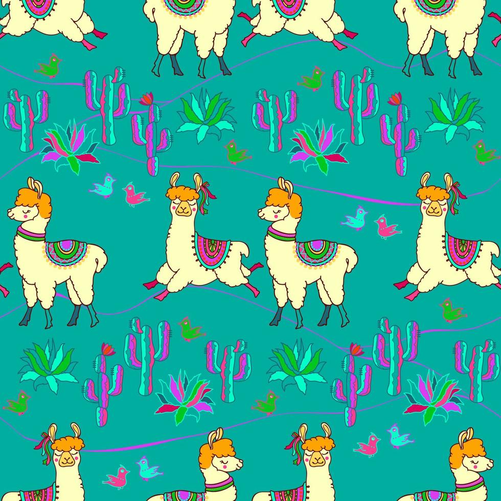 lama naadloos patroon. agave, cactussen, en dieren. alpaca, cactus. vector. vector