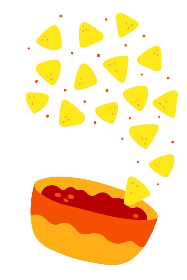 nacho's chips met Chili saus. traditioneel Mexicaans keuken voedsel. vlak vector illustratie