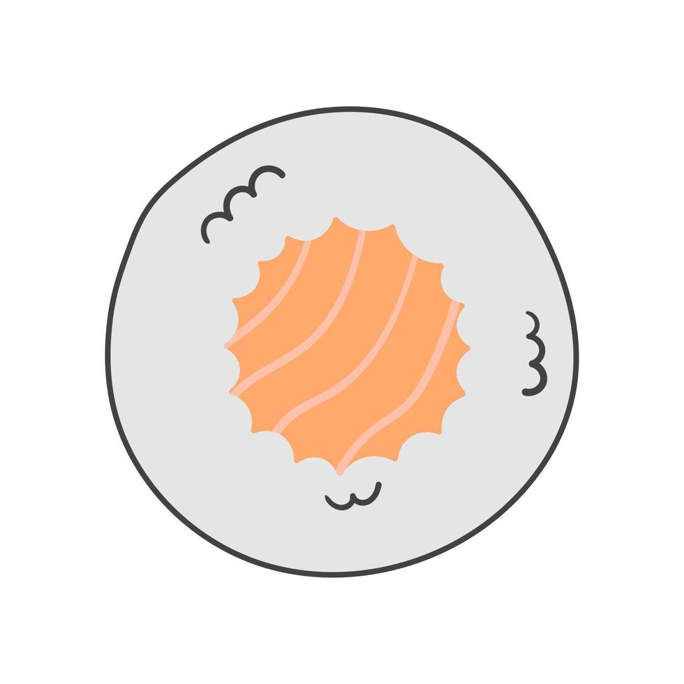 een sushi rollen met Zalm in tekenfilm tekening vlak stijl. vector Japans voedsel illustratie.