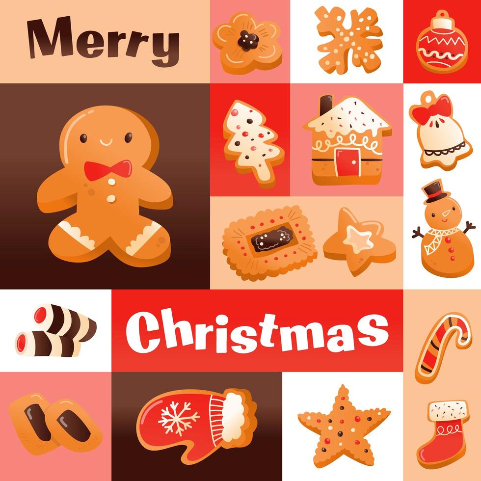 super schattige peperkoek kerstkoekjes mozaïek decoratie vector