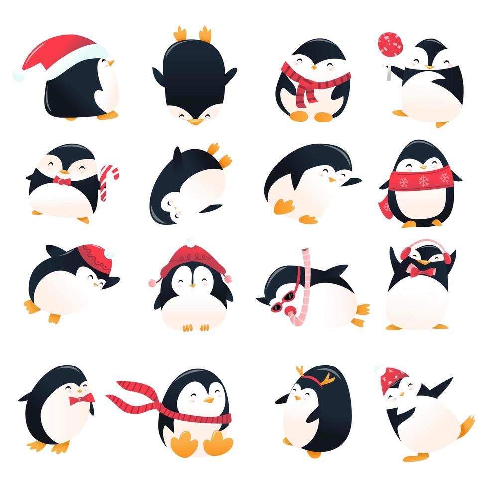 super leuke cartoon vakantie pinguïns set vector