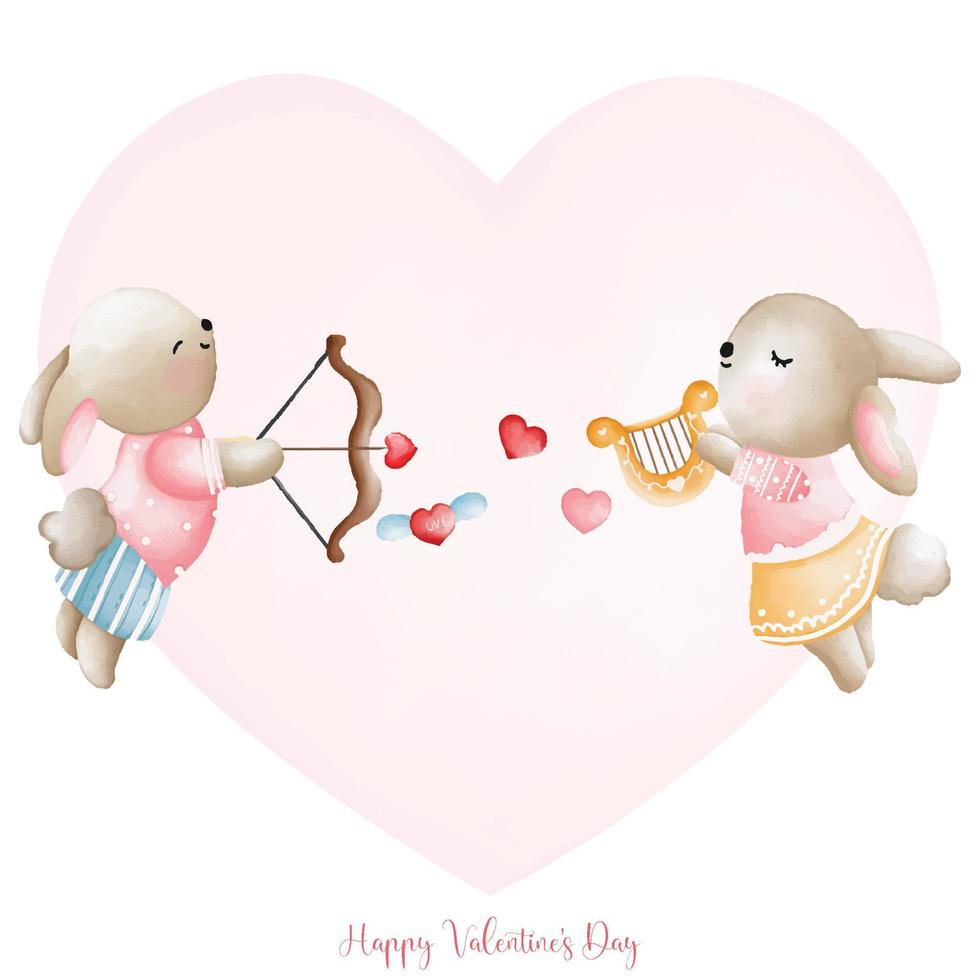 konijn in liefde, paar konijn Cupido, waterverf konijn Valentijn dag, Pasen konijn vector