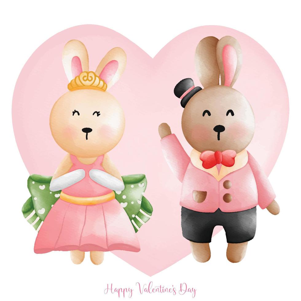konijn in liefde, getrouwd van konijn stel, waterverf konijn Valentijn dag, Pasen konijn vector