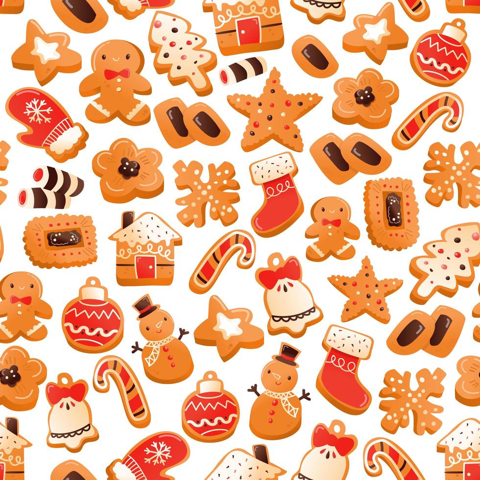 super schattig peperkoek kerstkoekjes naadloze patroon vector