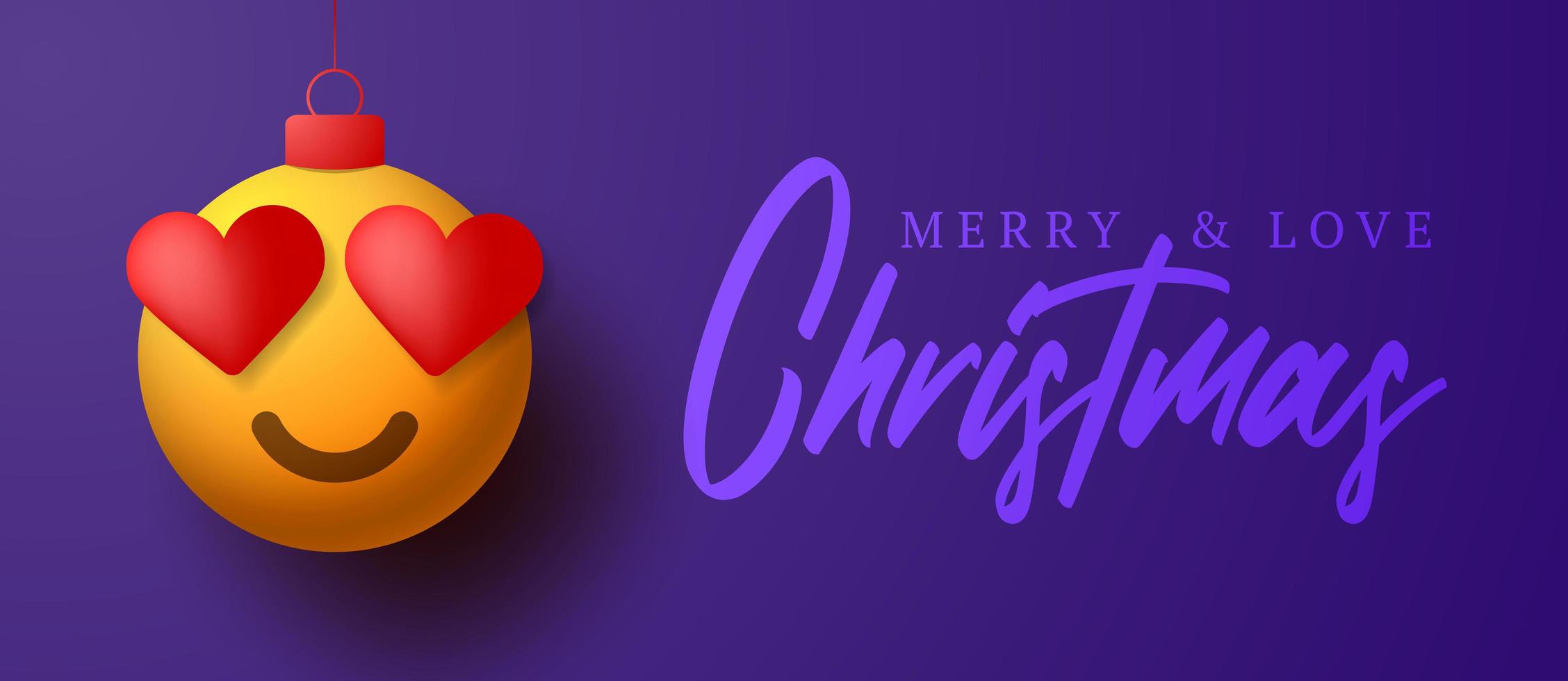 vrolijke kerstkaart met emoji-ornament van het hartoog vector
