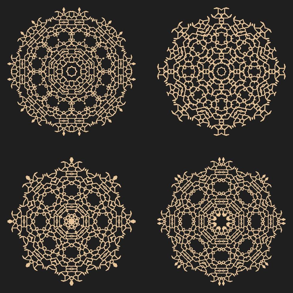 ornament reeks met mandala. mooi decoratief meetkundig cirkel elementen gemaakt in vector. goud Aan zwart achtergrond. vector