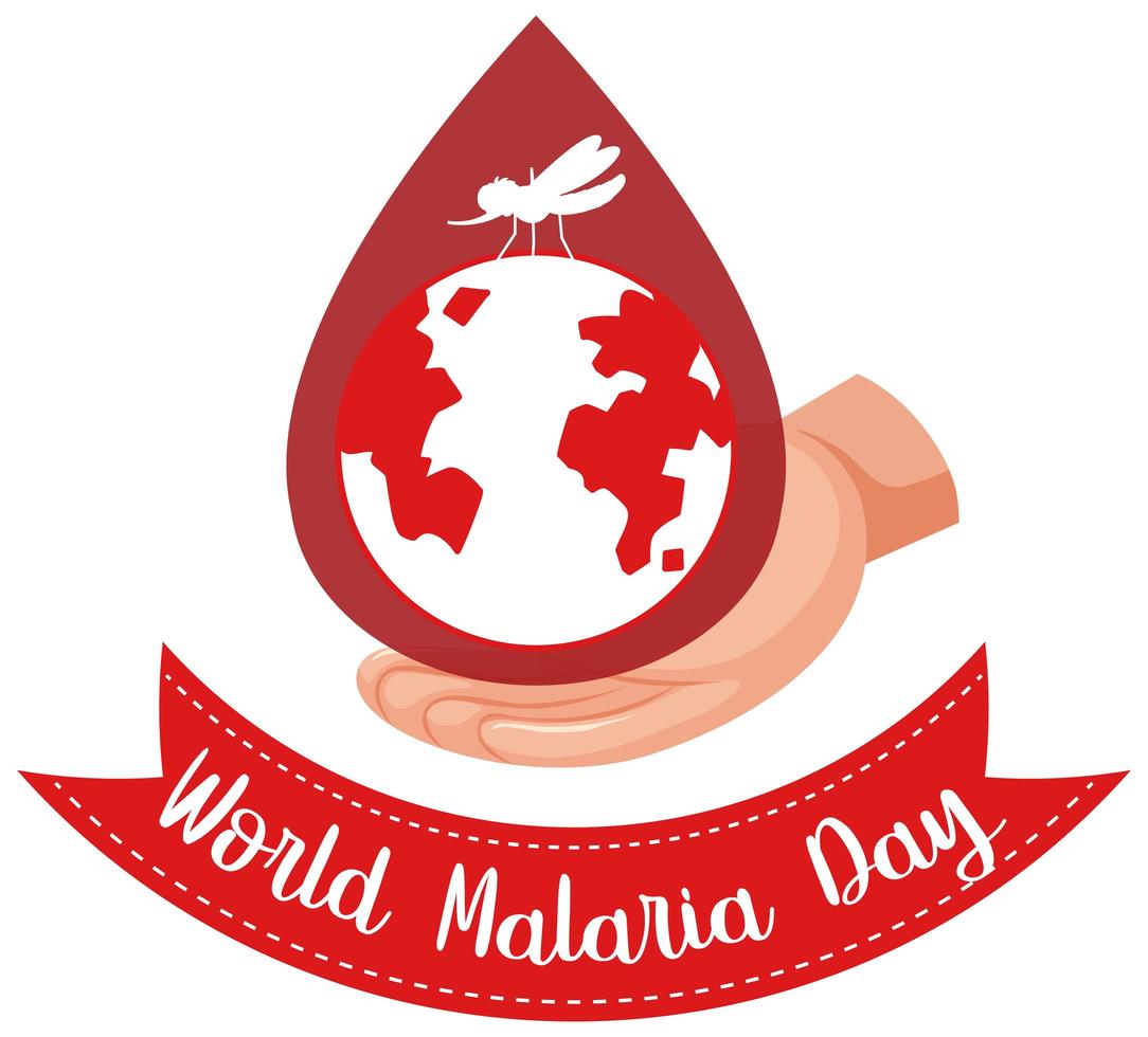 wereld malaria dag logo of banner met mug en de aarde op bloeddruppel achtergrond vector