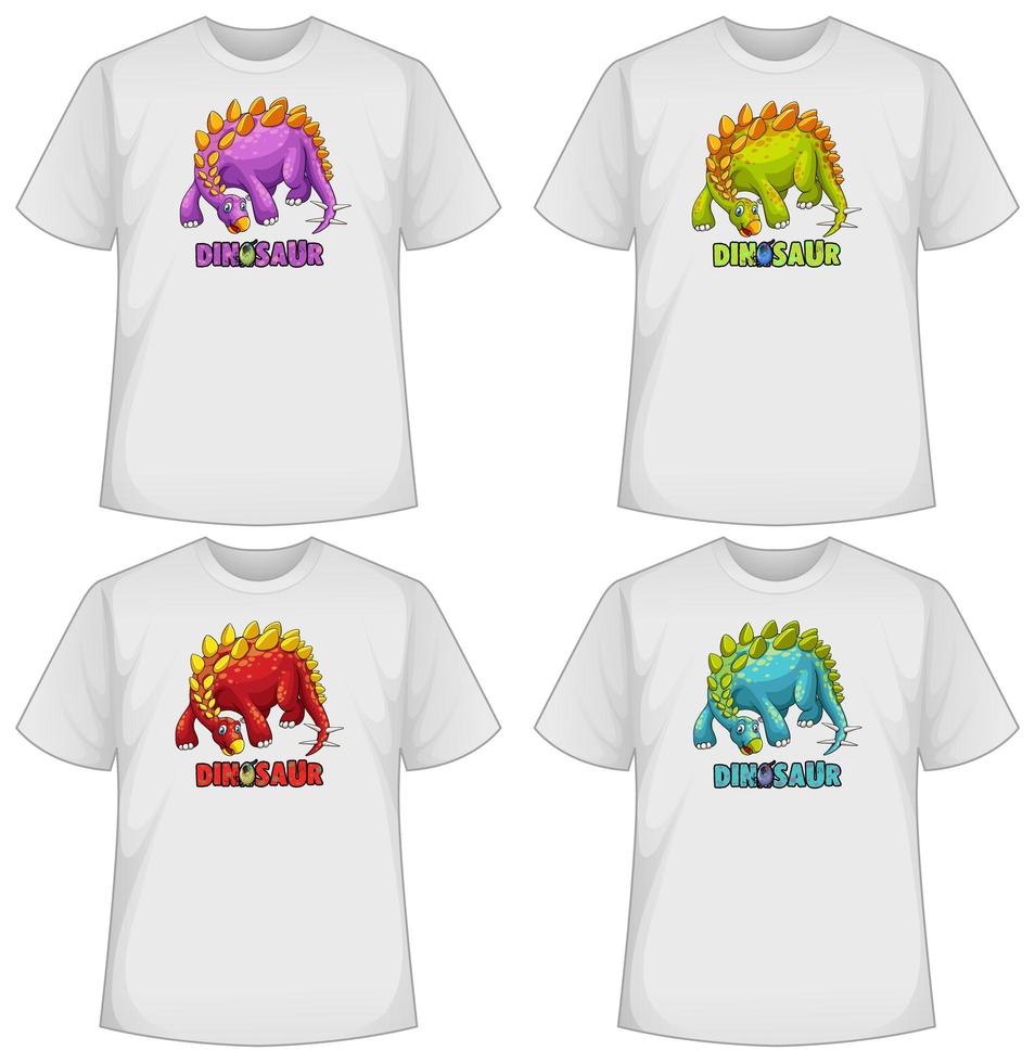 set van verschillende kleuren dinosaurusscherm op t-shirts vector