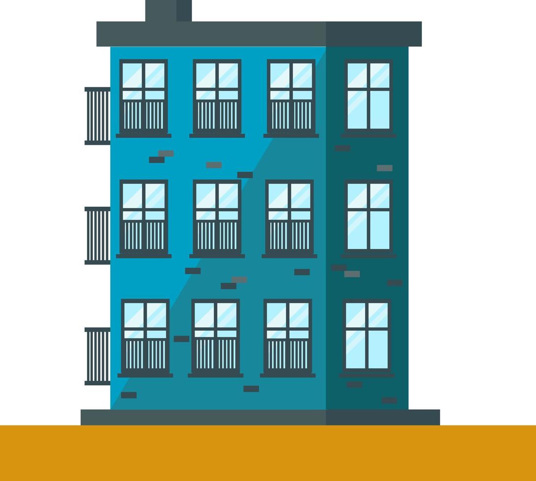 tekenfilm meerdere verdiepingen huis met blauw balkons vector
