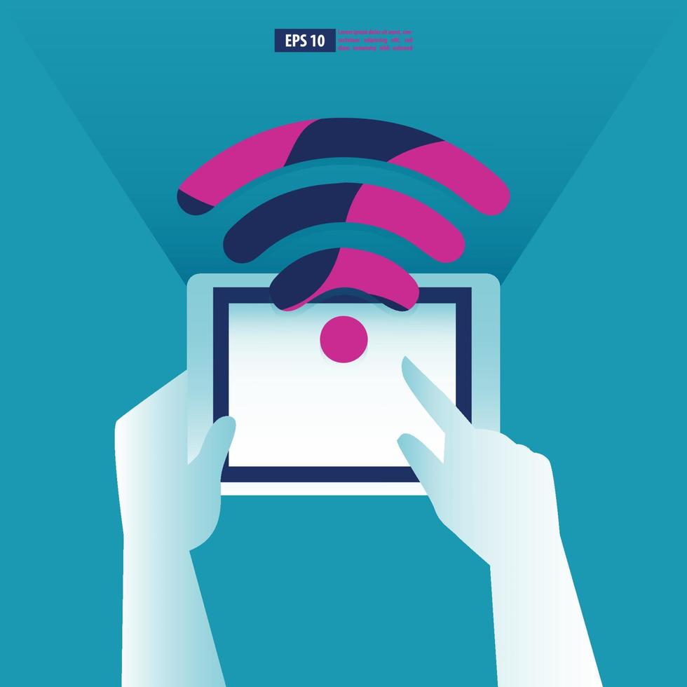 hand- bedienen de tablet met vrij Wifi symbool. bedrijf concept vector illustratie