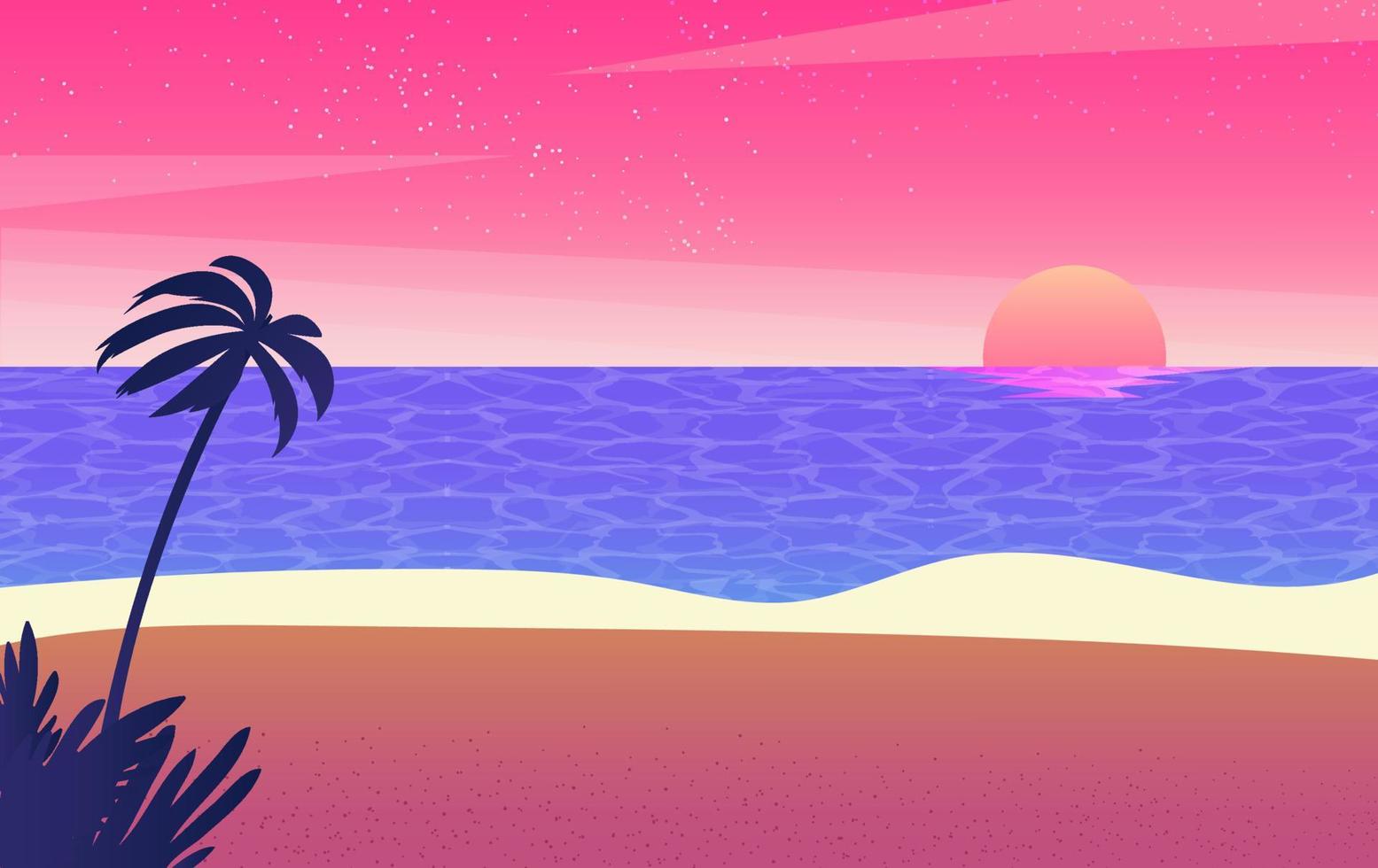 zee en strand landschap concept. silhouet Mens genieten schoonheid van zomer strand zonsondergang. vector illustratie