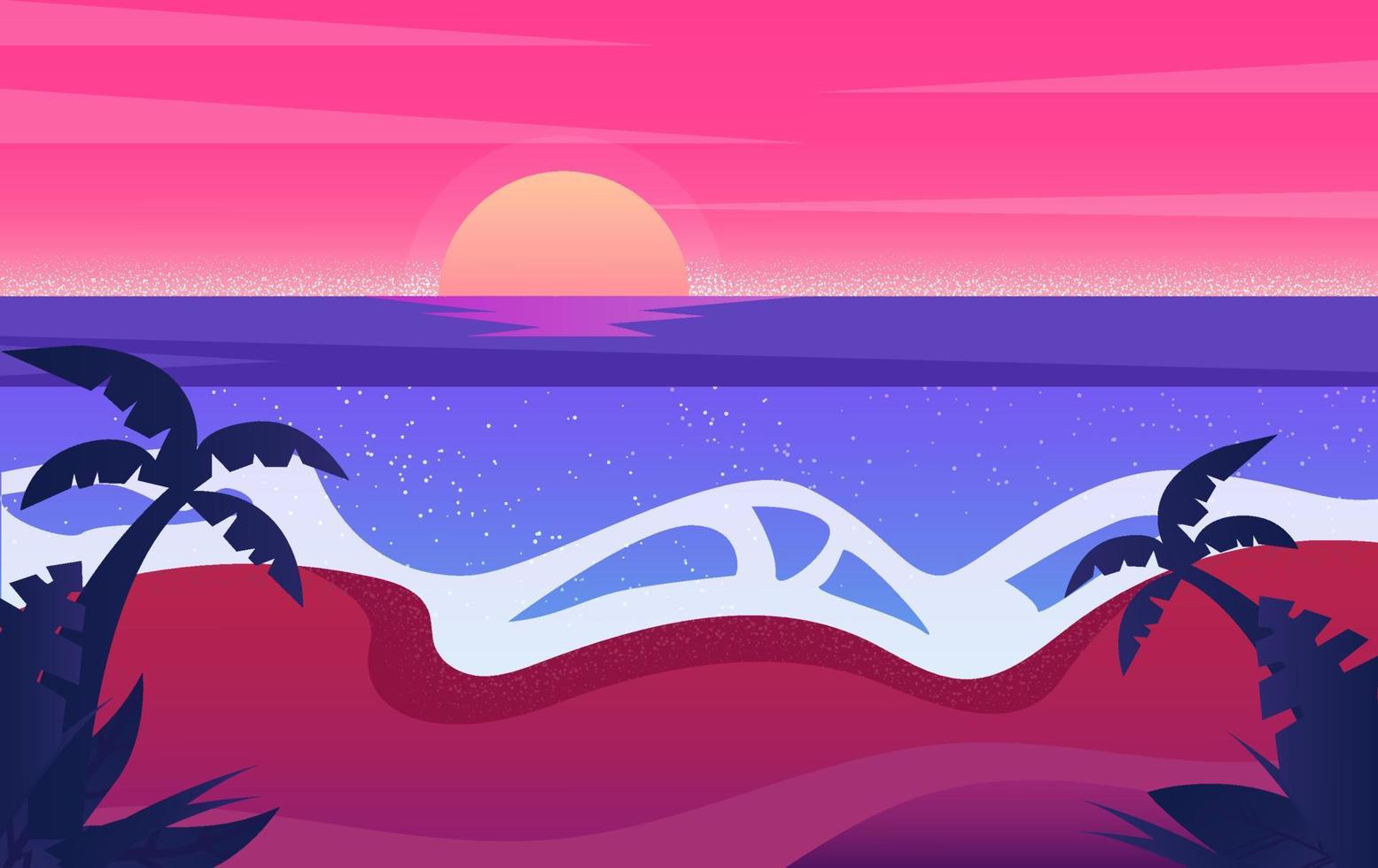 zee en strand landschap concept. silhouet Mens genieten schoonheid van zomer strand zonsondergang. vector illustratie