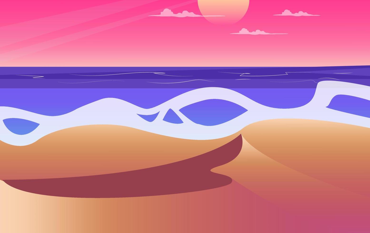 zee en strand landschap concept. silhouet Mens genieten schoonheid van zomer strand zonsondergang. vector illustratie