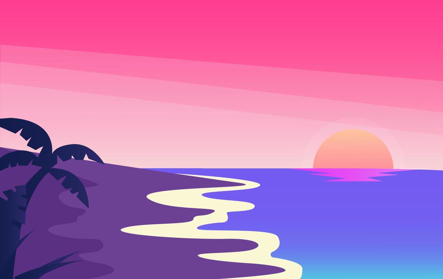 zee en strand landschap concept. silhouet Mens genieten schoonheid van zomer strand zonsondergang. vector illustratie