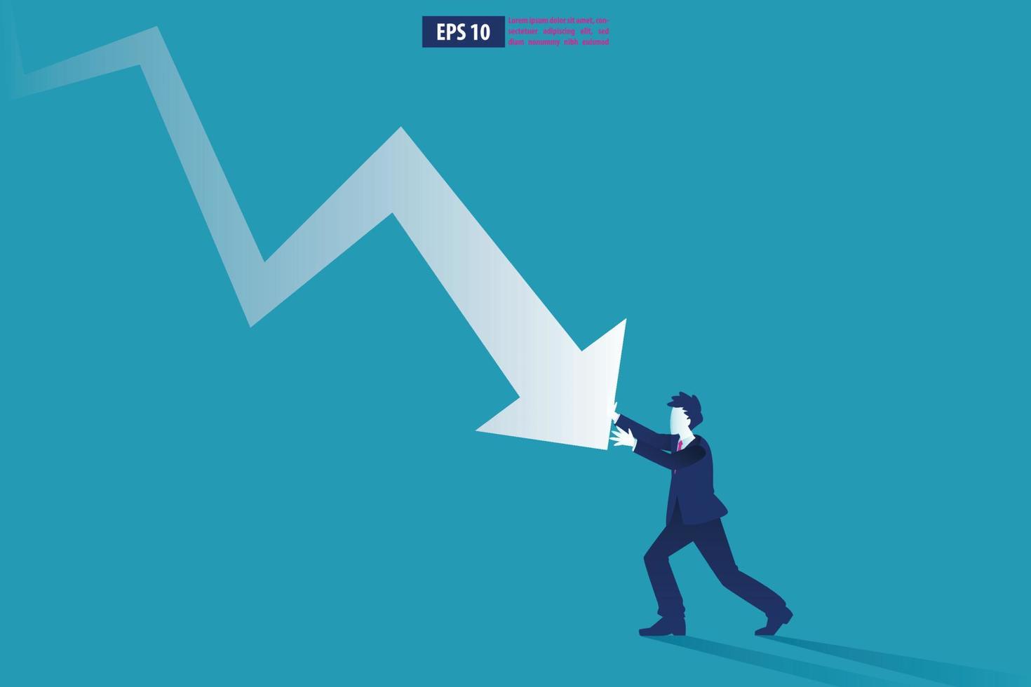 faillissement vector illustratie concept. zakenman met kapot gegaan bedrijf. globaal financieel crisis met pijl verminderen symbool. economie druppel, verloren, en failliet