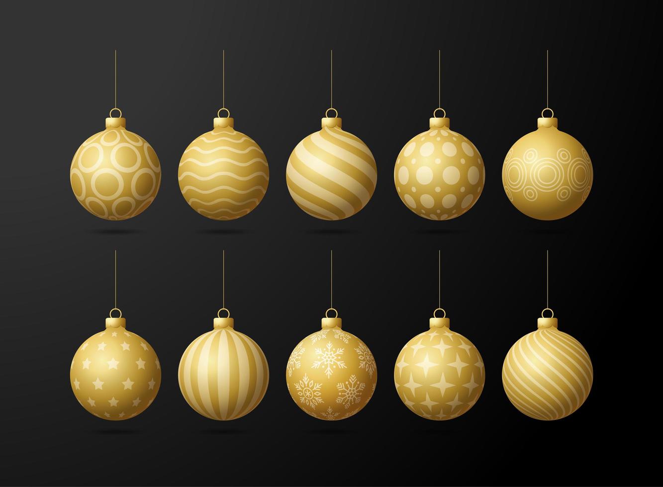 gouden kerstboom ballen set geïsoleerd op zwart vector