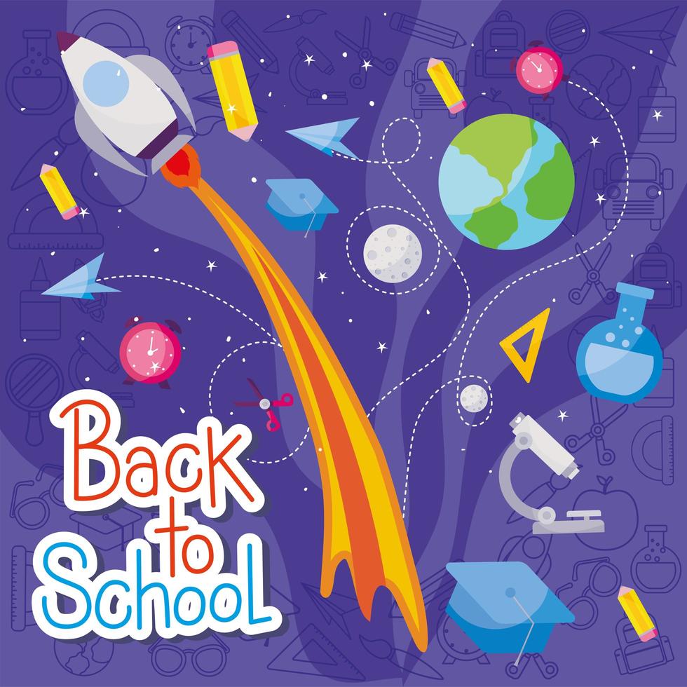 raket en icon set van terug naar school vector