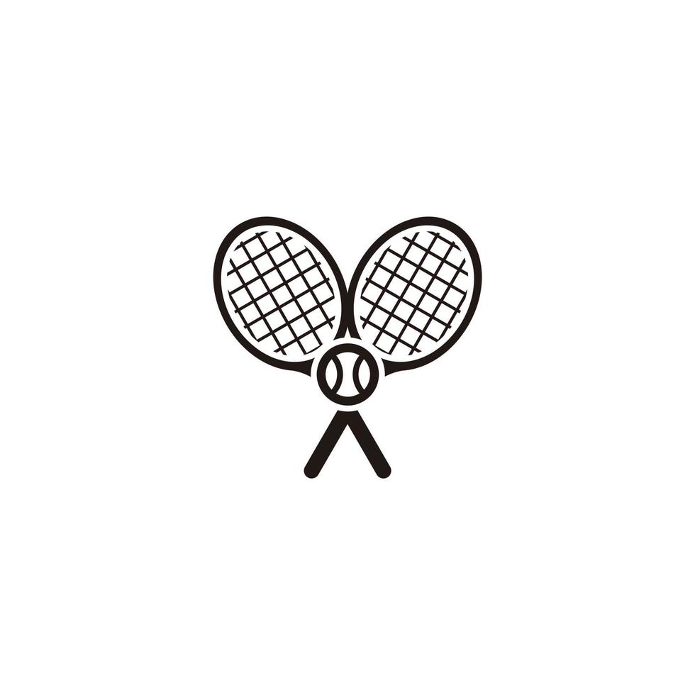 tennis minimalistische logo ontwerp icoon. gekruiste zwart tennis rackets met een bal vector