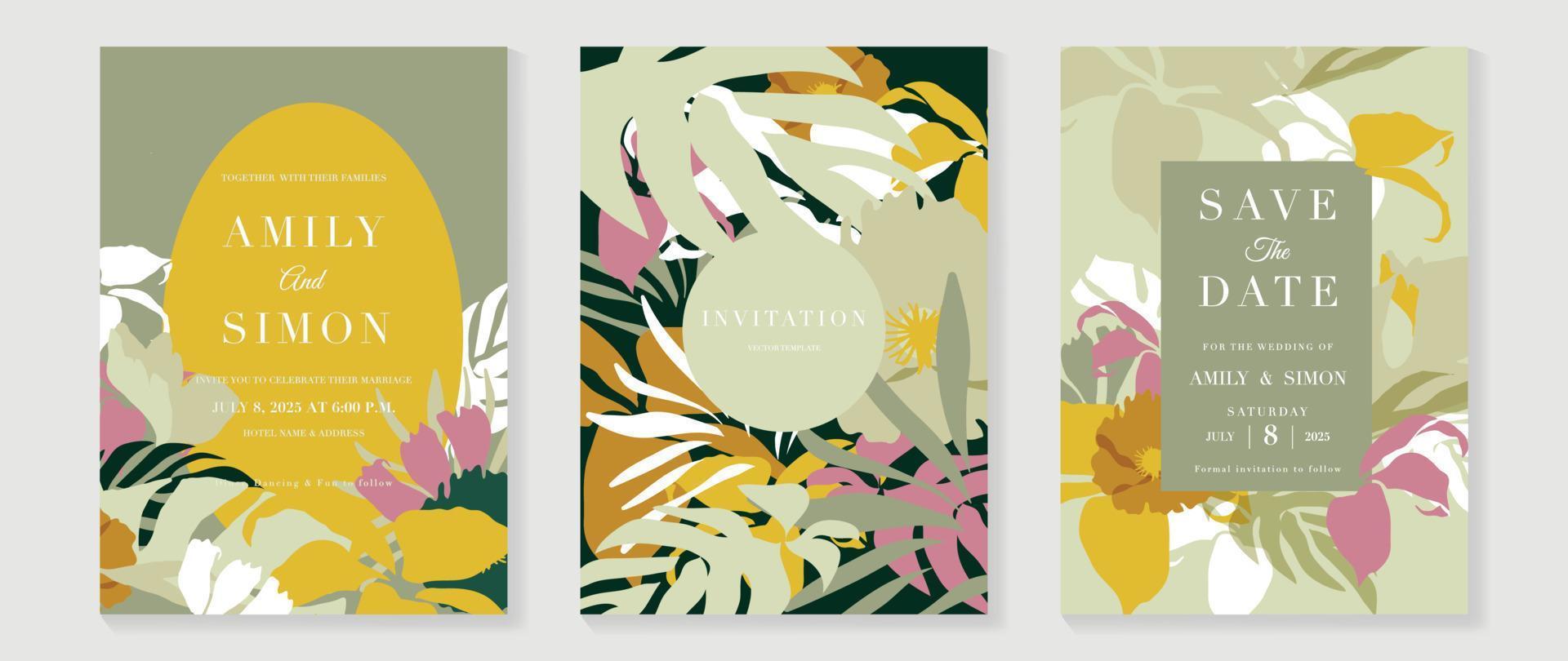 luxe bruiloft uitnodiging kaart achtergrond vector. levendig kleur hand- geschilderd botanisch bloemen blad Afdeling structuur sjabloon achtergrond. ontwerp illustratie voor bruiloft en vip Hoes sjabloon, spandoek. vector