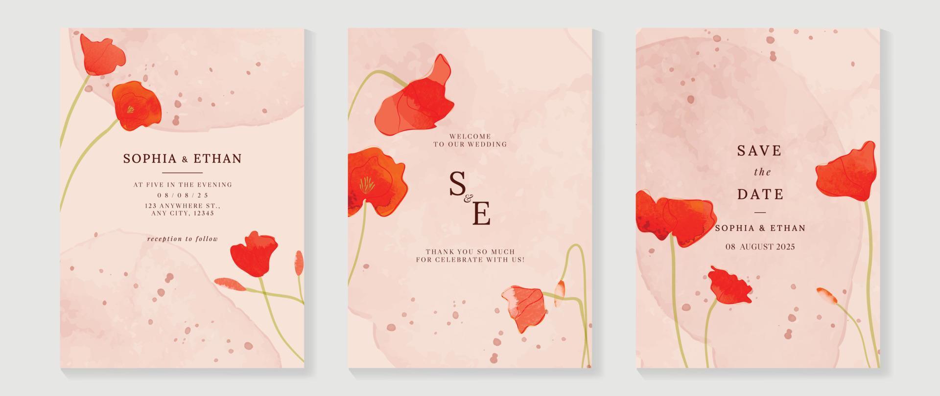 luxe bruiloft uitnodiging kaart achtergrond vector. waterverf hand- geschilderd botanisch bloemen en inkt laten vallen structuur sjabloon achtergrond. ontwerp illustratie voor bruiloft en vip Hoes sjabloon, spandoek. vector