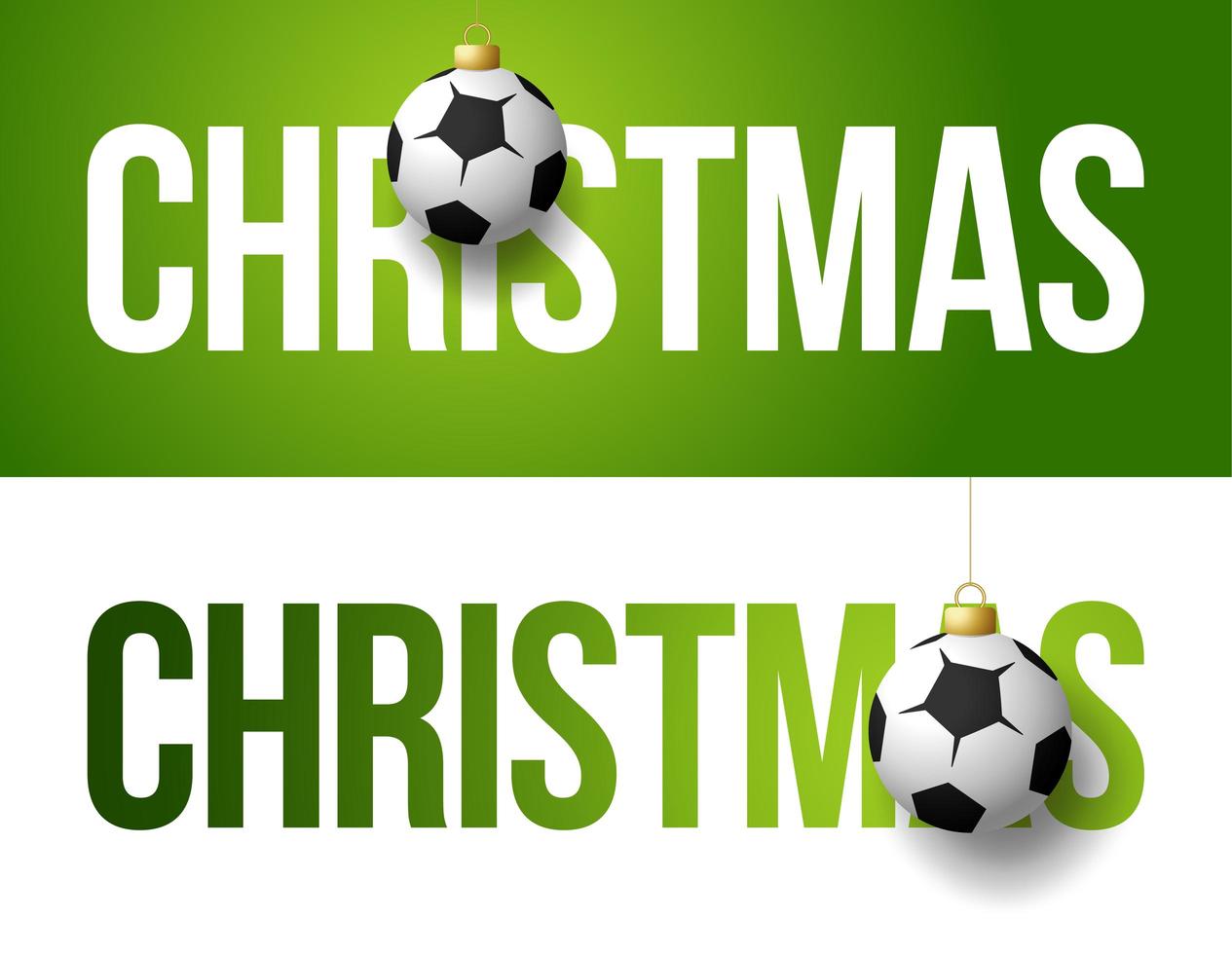 kerstbanners met voetbal of voetbalbalversieringen vector