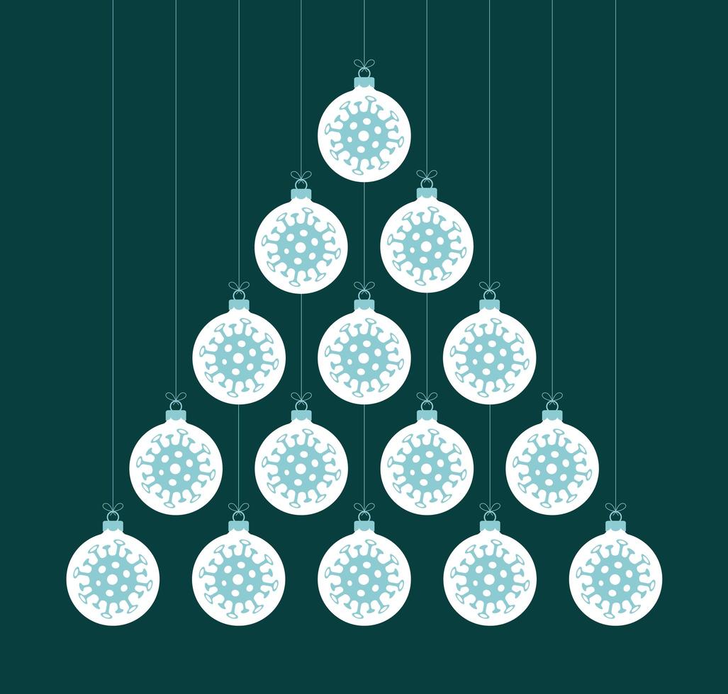 creatieve coronavirus-kerstboom gemaakt van kerstballen vector