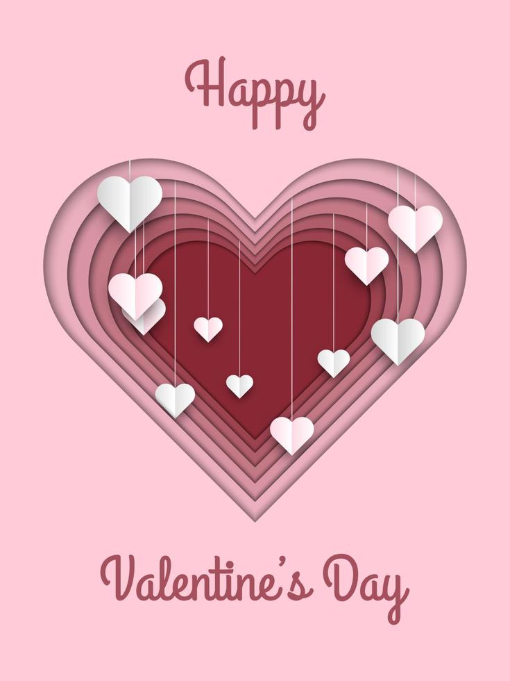 gelukkig Valentijnsdag dag groet kaart met papier besnoeiing harten vector