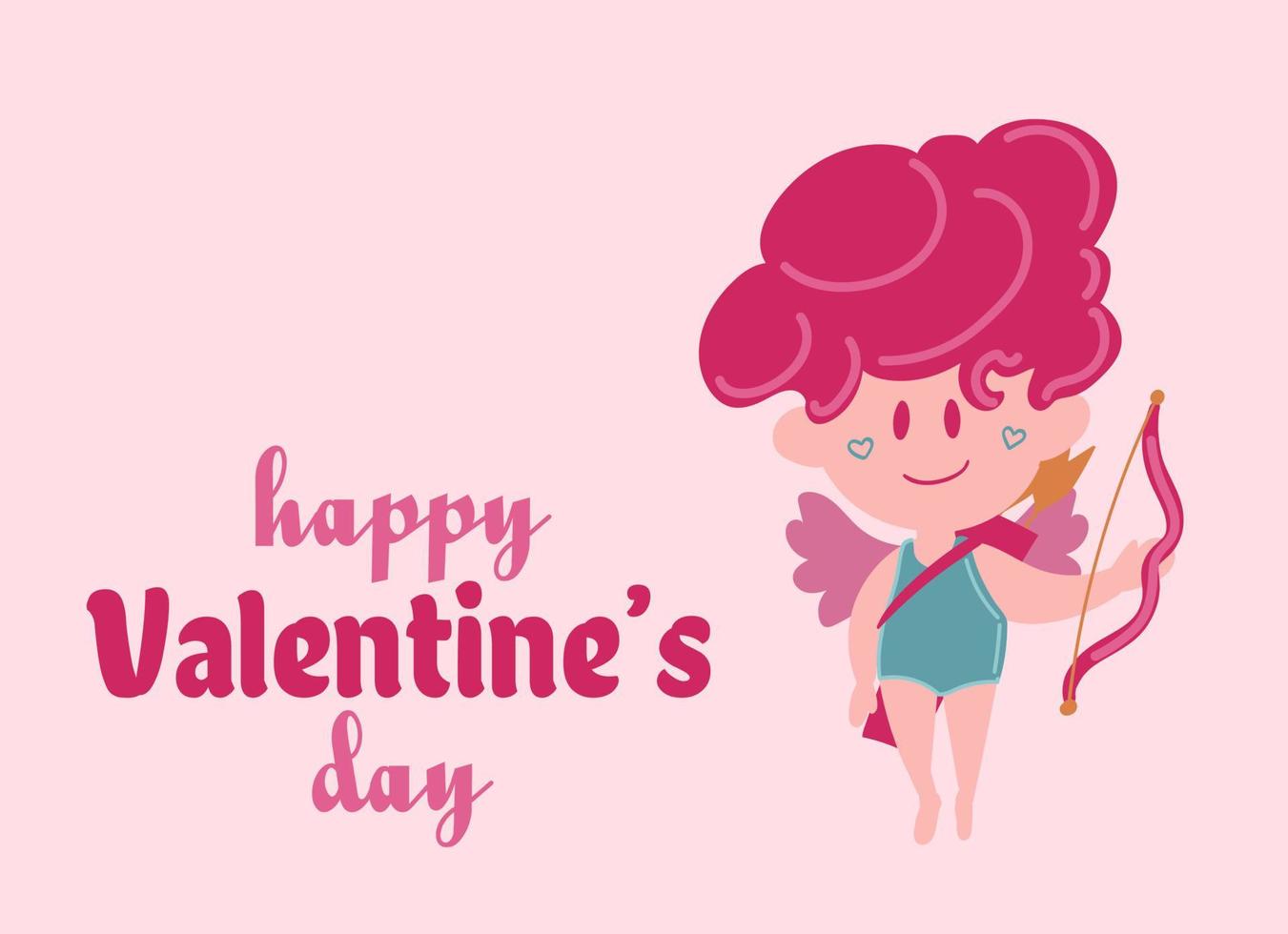 gelukkig Valentijn s dag poster met engel Cupido, harten, en confetti. feestelijk achtergrond voor februari 14 met hand- belettering. vector ontwerp voor ansichtkaarten, reclame materiaal, websites.