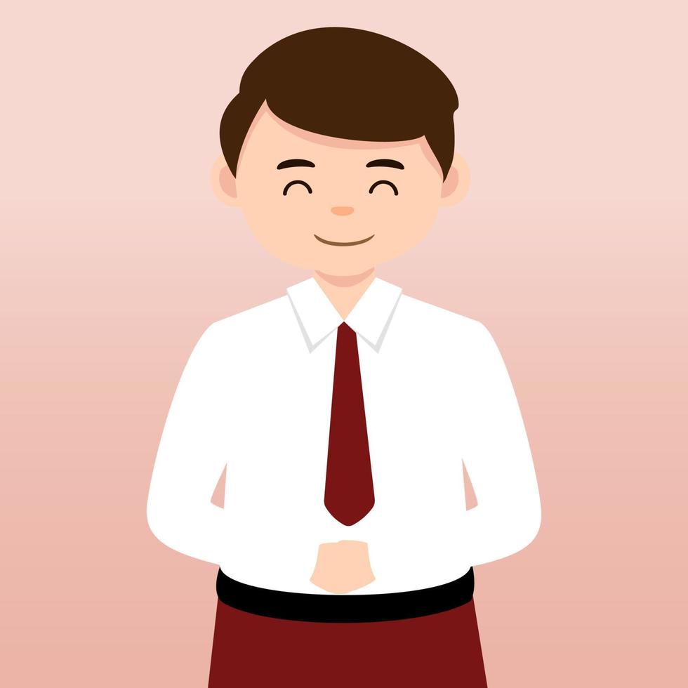 lementair school- meisje en jongen leerling vervelend rood en wit uniform. tekenfilm vector illustratie. portret van een elementair school- leerling. school- studenten kinderen met rugzakken, boeken, macbook.