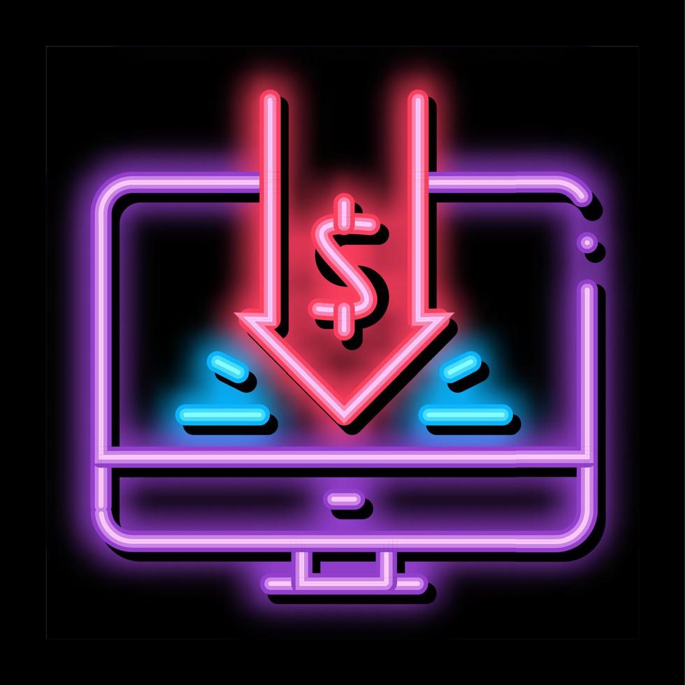 liet vallen contant geld investering in computer neon gloed icoon illustratie vector