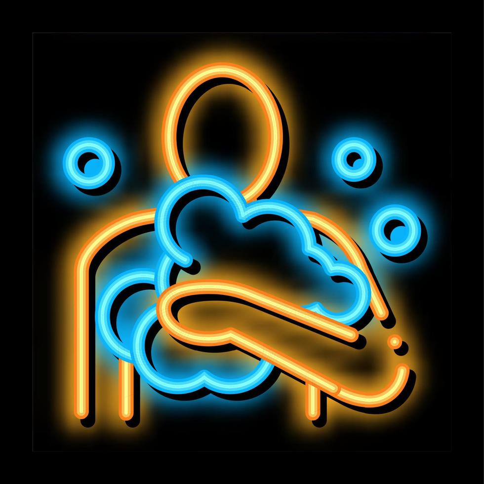 Mens in zeep zeepsop neon gloed icoon illustratie vector