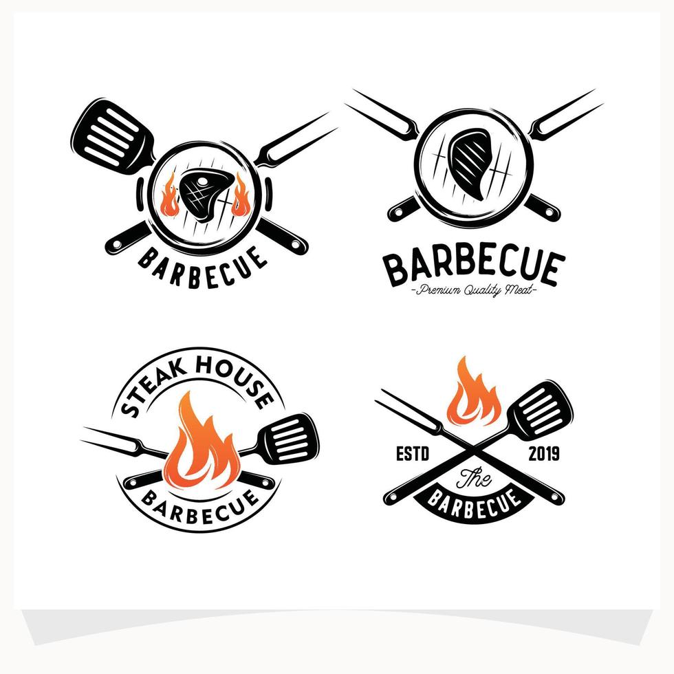 reeks van heet bbq steak rooster huis logo ontwerp sjabloon vector