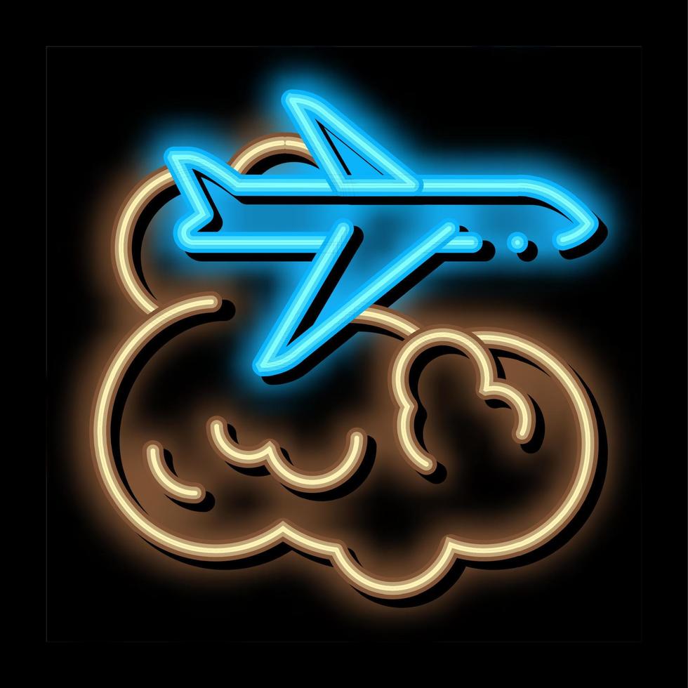 vlak vliegt in wolken neon gloed icoon illustratie vector