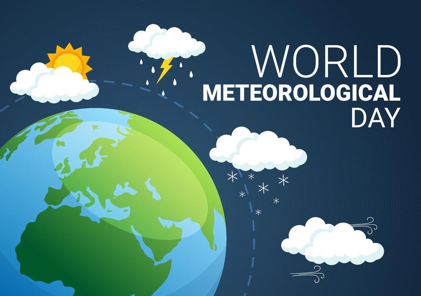 wereld meteorologisch dag illustratie met meteorologie wetenschap en onderzoeken weer in vlak tekenfilm hand- getrokken voor landen bladzijde Sjablonen vector