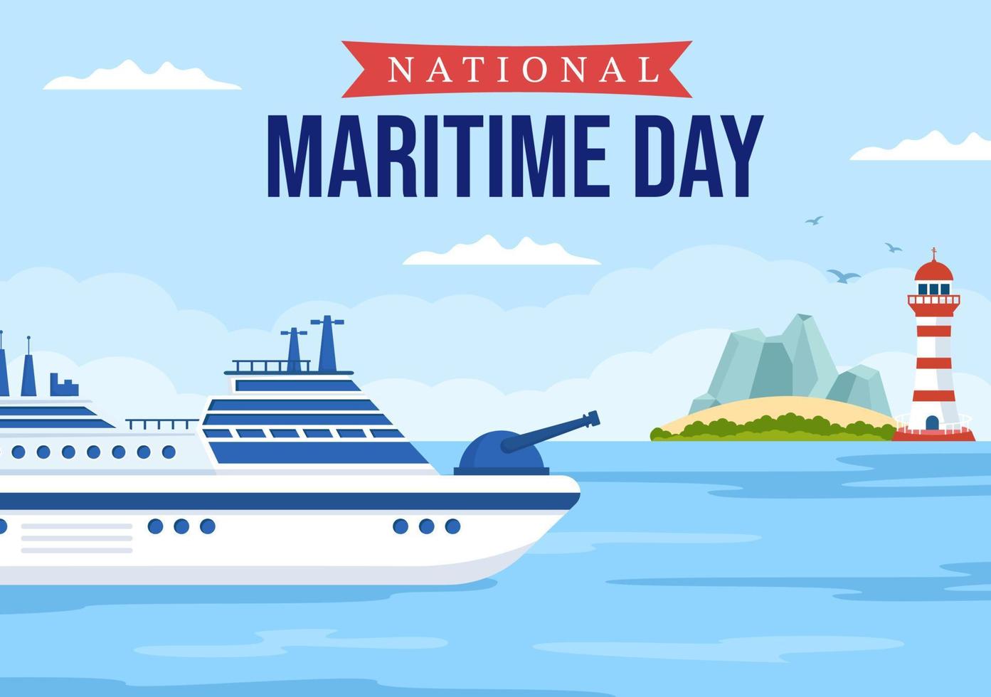 wereld maritiem dag illustratie met zee en schip voor web banier of landen bladzijde in vlak blauw nautische viering tekenfilm hand- getrokken Sjablonen vector