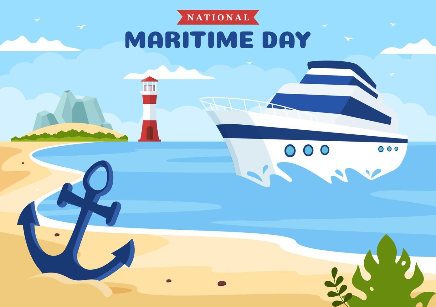 wereld maritiem dag illustratie met zee en schip voor web banier of landen bladzijde in vlak blauw nautische viering tekenfilm hand- getrokken Sjablonen vector