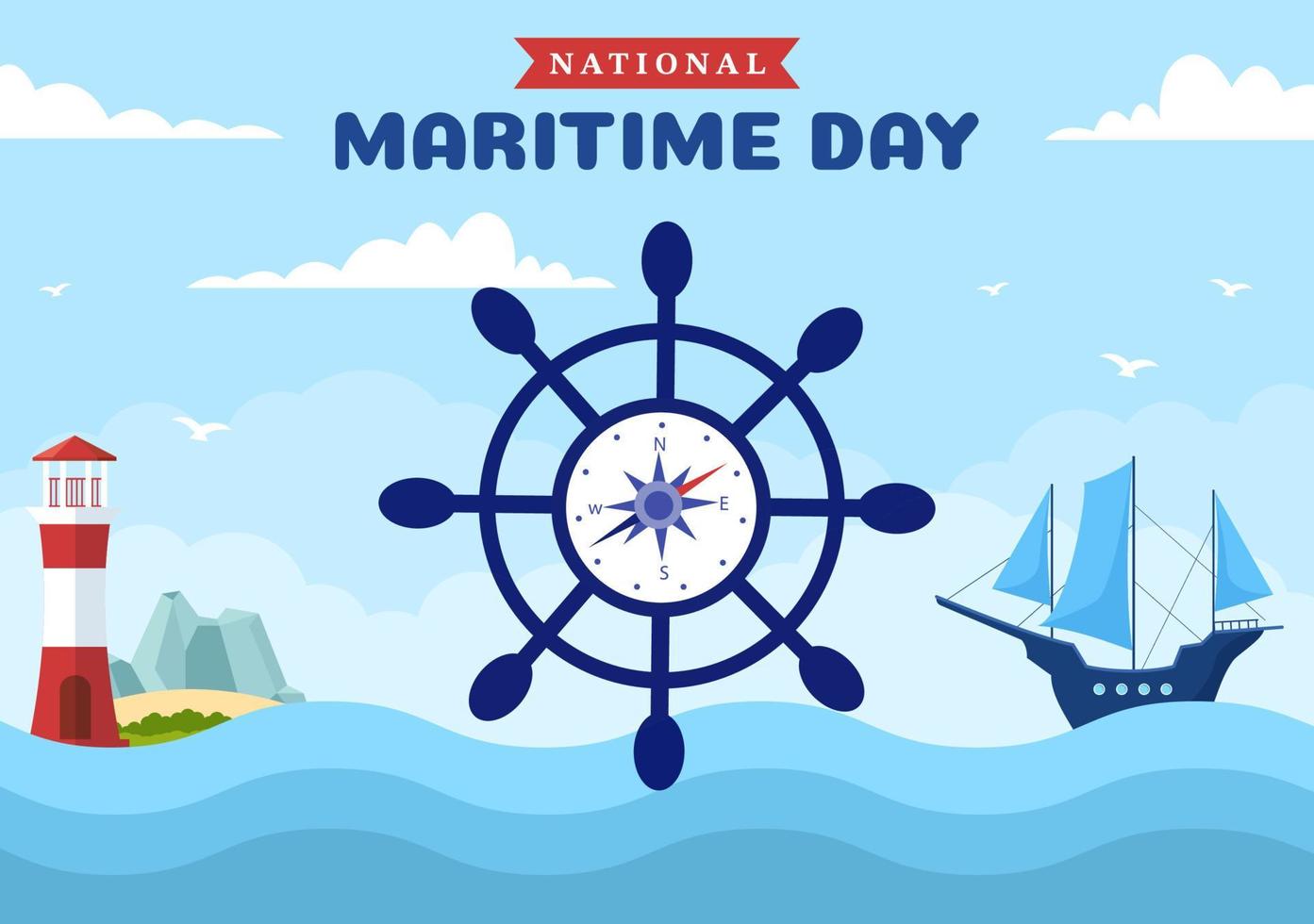 wereld maritiem dag illustratie met zee en schip voor web banier of landen bladzijde in vlak blauw nautische viering tekenfilm hand- getrokken Sjablonen vector