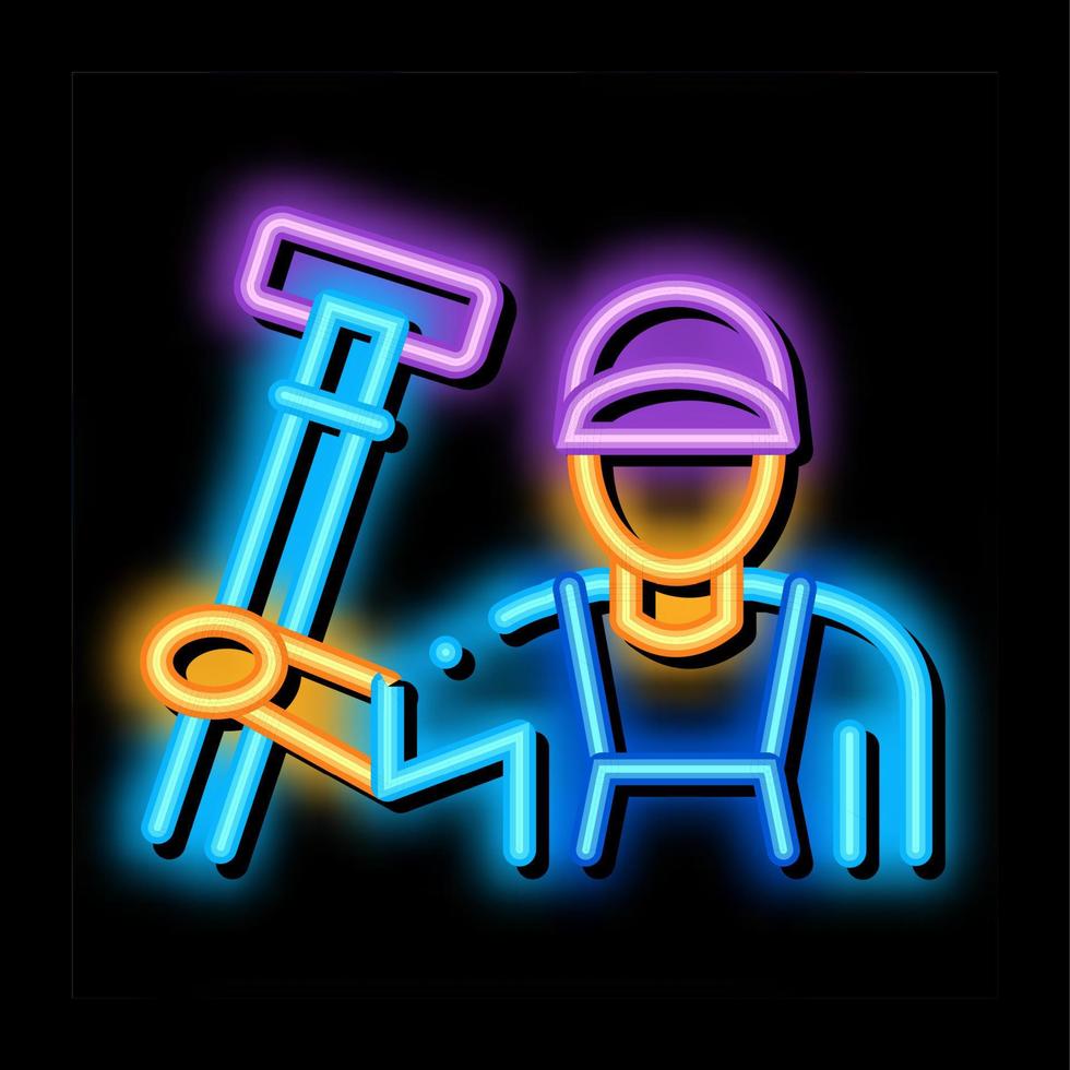 schoonmaakster met tapijt borstel neon gloed icoon illustratie vector