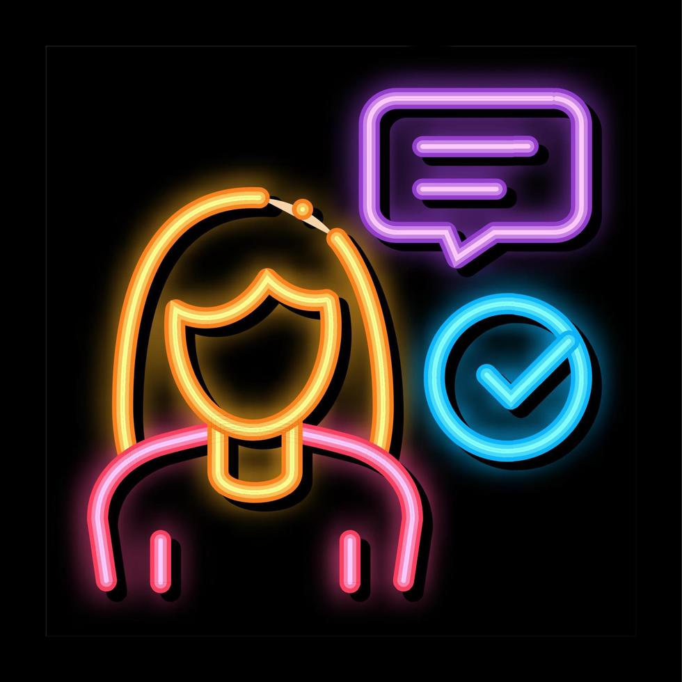 vrouw goedgekeurd neon gloed icoon illustratie vector