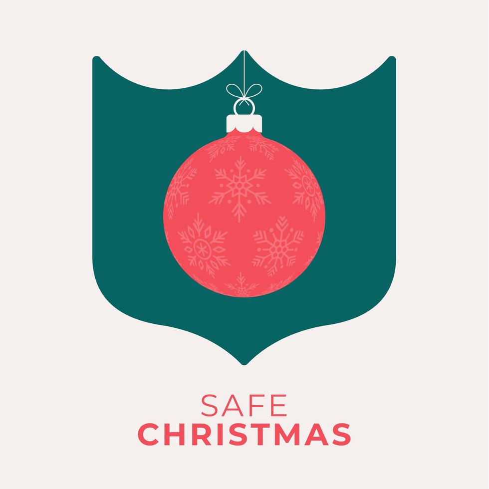 rode kerstbal en groene schild veilige kerst banner vector