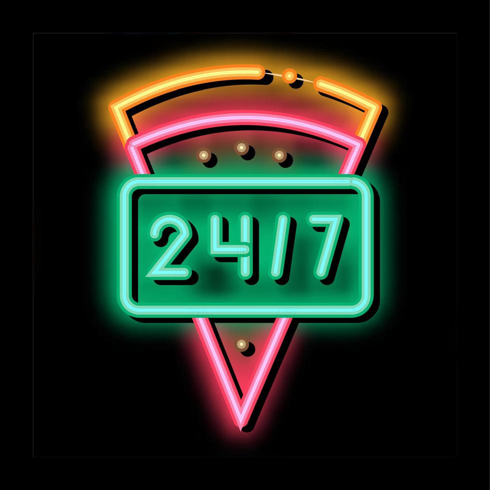 ronde klok pizza neon gloed icoon illustratie vector