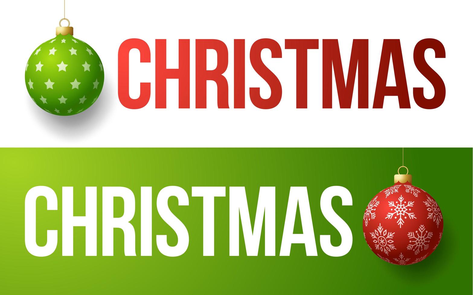 Kerst typografie banner set met bal ornamenten vector