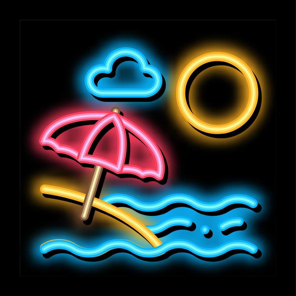 strand met paraplu's neon gloed icoon illustratie vector