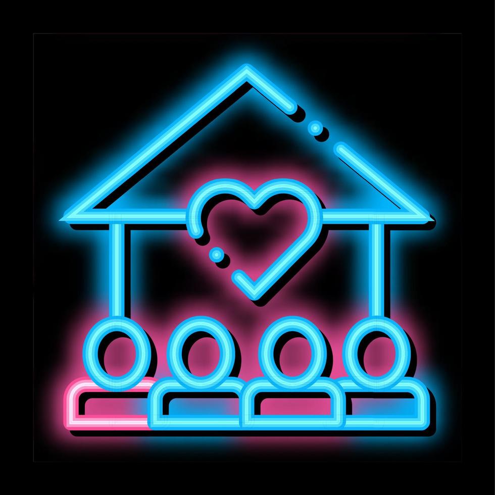 vrijwilligers ondersteuning huis neon gloed icoon illustratie vector