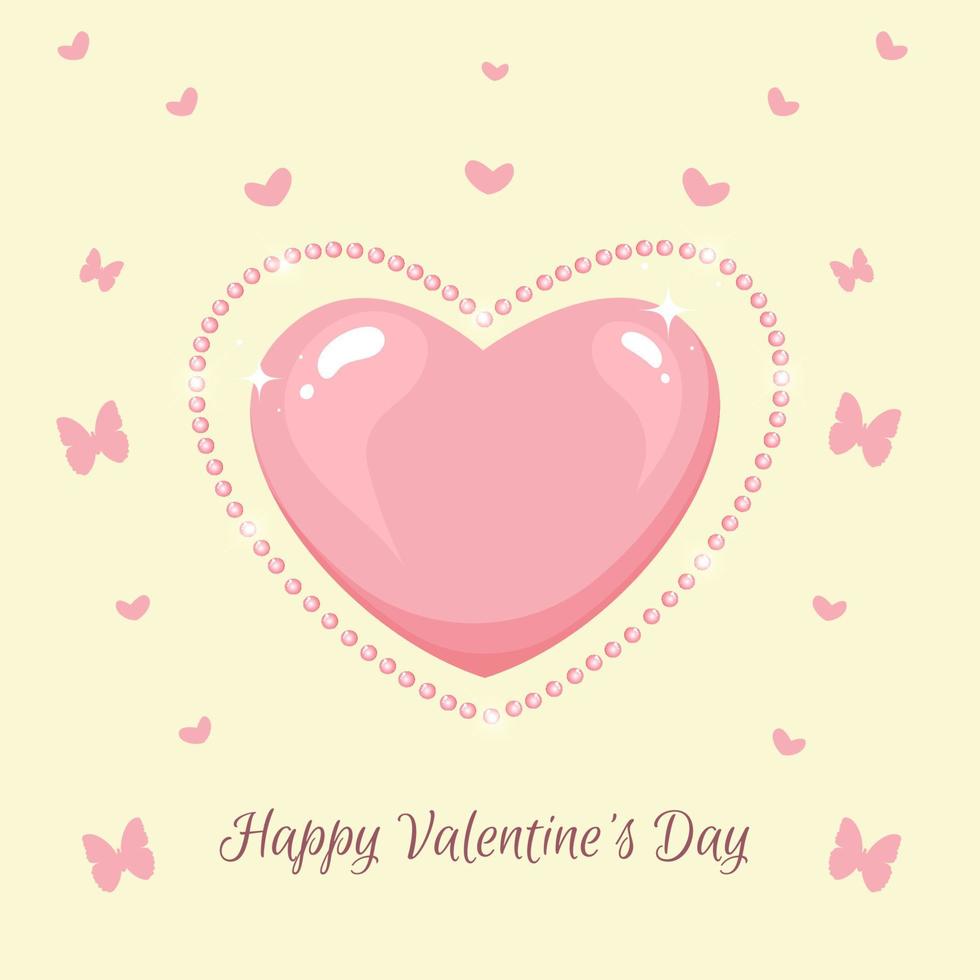 Valentijnsdag dag groet kaart met roze harten, vlinder en kralen. vector