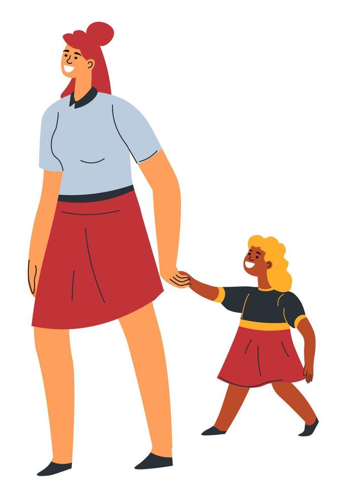 vrouw Holding meisje door hand- en wandelen vector